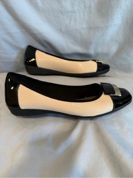 Anne Klein Two-Tone Black and Cream Patent Trim Ballet Flats - Picture 3 of 4